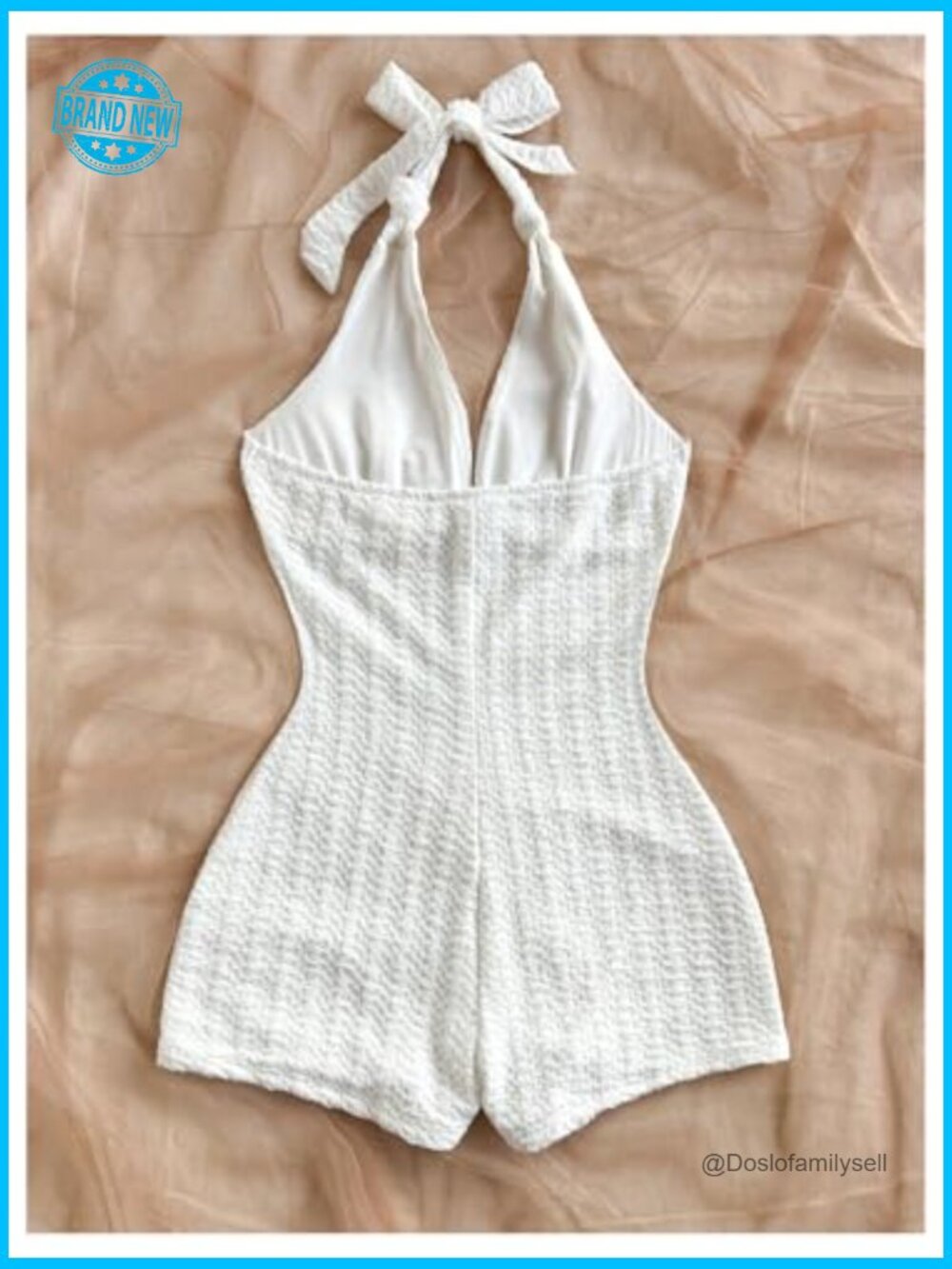 Bow Halter Shorts Bodysuit Backless Sleeveless V Neck Rompers One Piece - Picture 2 of 5